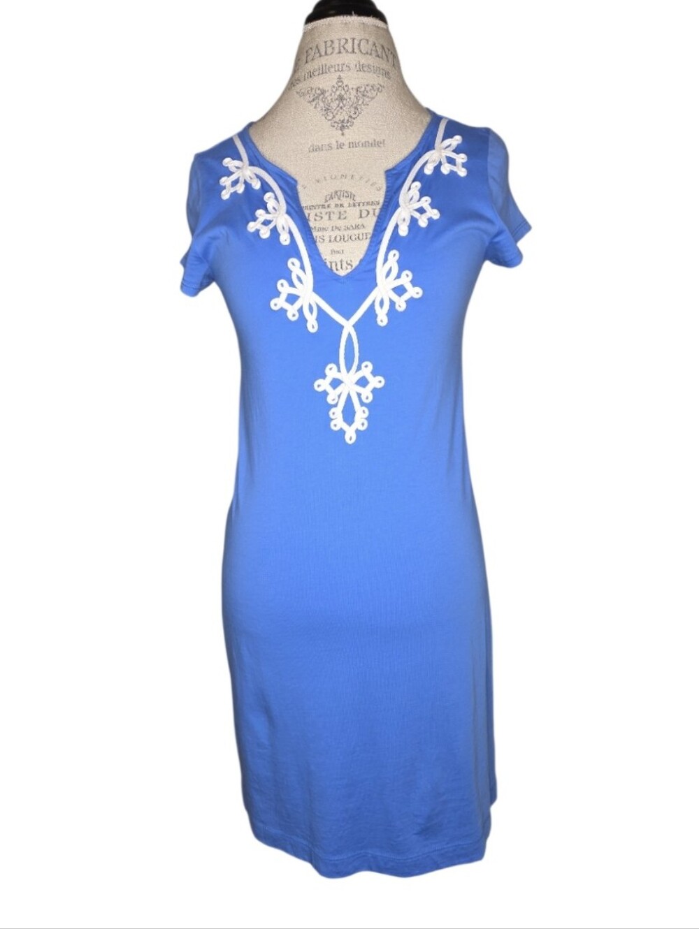 Lilly Pulitzer Brewster Pima Cotton V Neck Medium Blue T Shirt Dress Size S